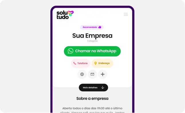 Benefícios - Página da sua empresa na plataforma da Solutudo